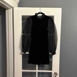 Chic Black Long Sleeve Dress with Sheer Accents